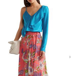 DIANE VON FURSTENBERG Asymmetric ruffled satin top